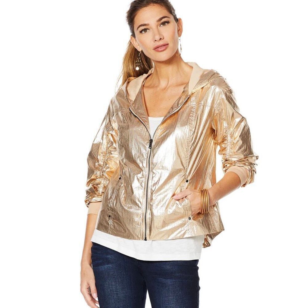 G By Giuliana Bronze Metallic Hooded Light Weight Jacket Sz 8